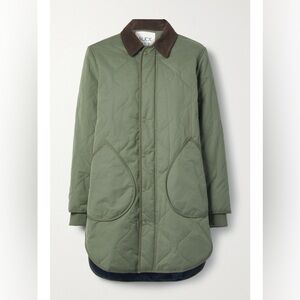 Alex Mill Quilted Utility Jacket in Olive Green with Brown Collar Size Medium